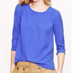J. Crew Bright/Royal Blue 3/4 Sleeve Silk Blouse with Breast Pocket in Size 4